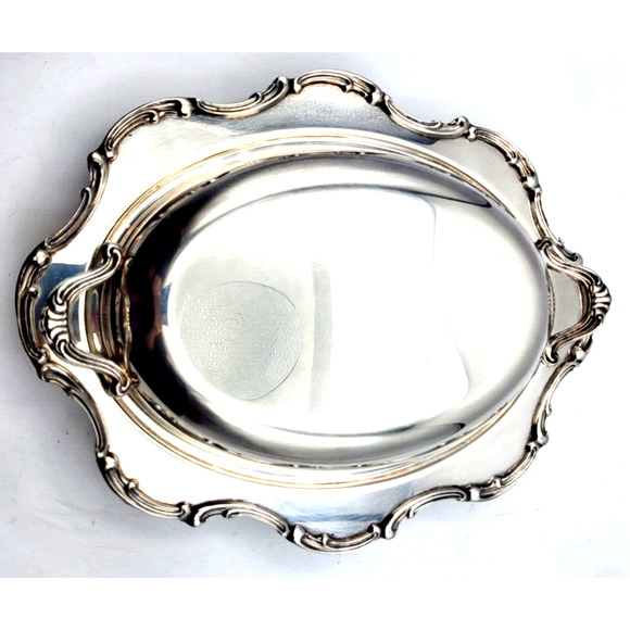 Vintage Silverplate Covered Bread Tray Serving Dish Scalloped Edge 12x10x4" YK - Picture 9 of 9